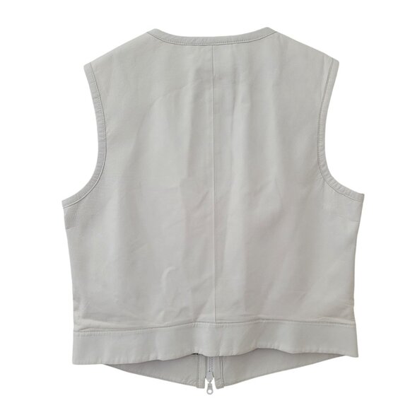 Worth New York Genuine Leather Zip Front Vest Size 10 White Perforated Moto - Picture 2 of 8